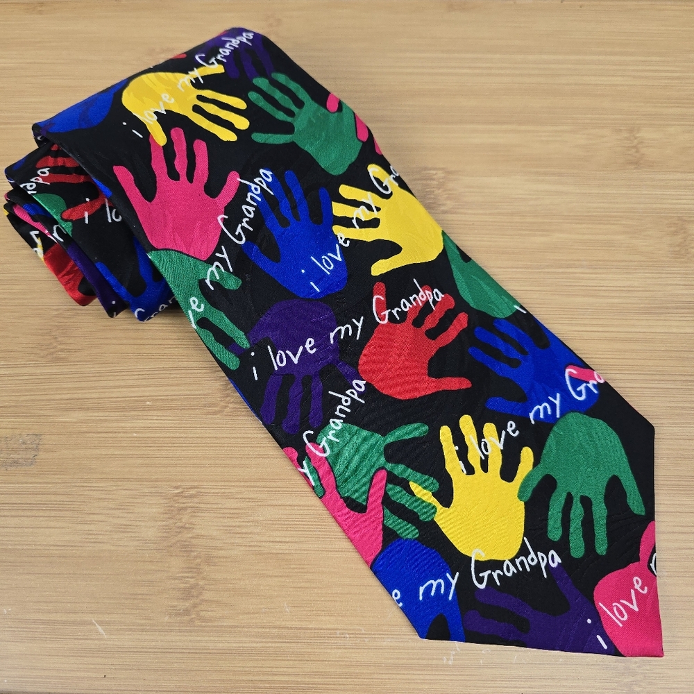 I Love My Grandpa Handprint Vintage Tie
